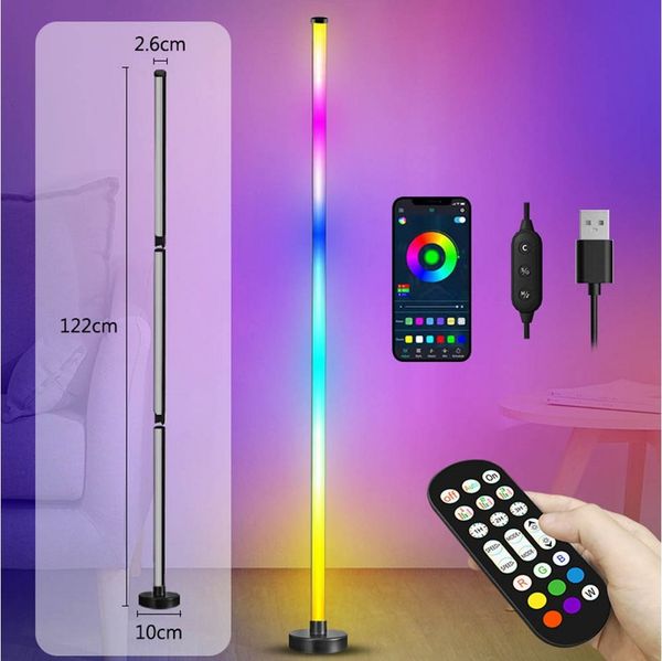 SERBASIC LED Stehlampe RGBIC Smart LED Stehlampe mit 16 Millionen Farben & Bluetooth App, Dynamische & Musik-Modi, Fernbedienung, für Wohnzimmer, Party