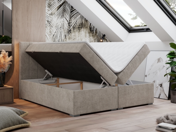 Boxspringbett, Matratze und Topper, zwei Bettkästen - LOPE - 180x200cm - Beige Stoff - H3 Bild 2