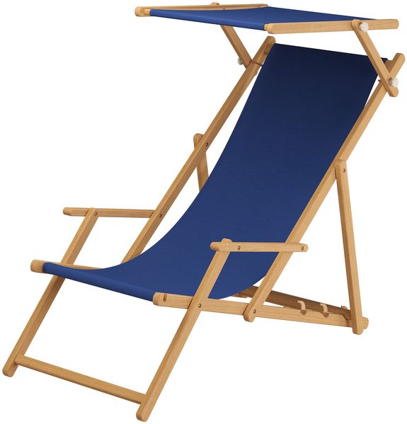 Holz-Liegestuhl Gartenliege Stofffarbe blau V-10-307N