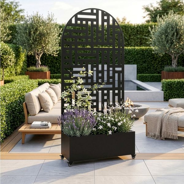 casa. pro Blumenkasten, mit Trennwand »Bernalda« rollbar Stahl 190 x 82 x 38 cm Schwarz