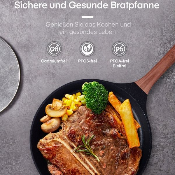 D.Perlla Bratpfanne Antihaft-Bratpfanne mit Deckel, Φ28 cm, induktionsgeeignet, Aluminium (1-tlg), mit einer Granitium-Antihaftbeschichtung