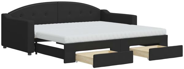 vidaXL Tagesbett Ausziehbar mit Schubladen Schwarz 90x190 cm Stoff 3197596 Bild 2