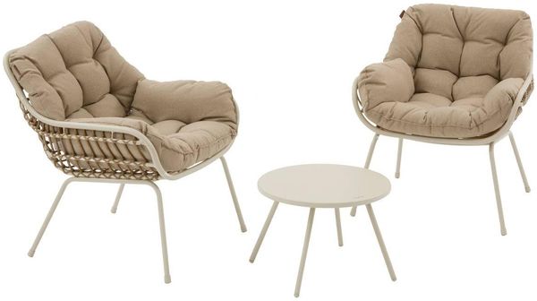Hespéride – Paopao 3-teiliges Duo-Gartenlounge-Set – Ton, Kunstharz, korrosionsbeständiger Stahl, inklusive Kissen – Für Balkon, Terrasse, kleine Flächen