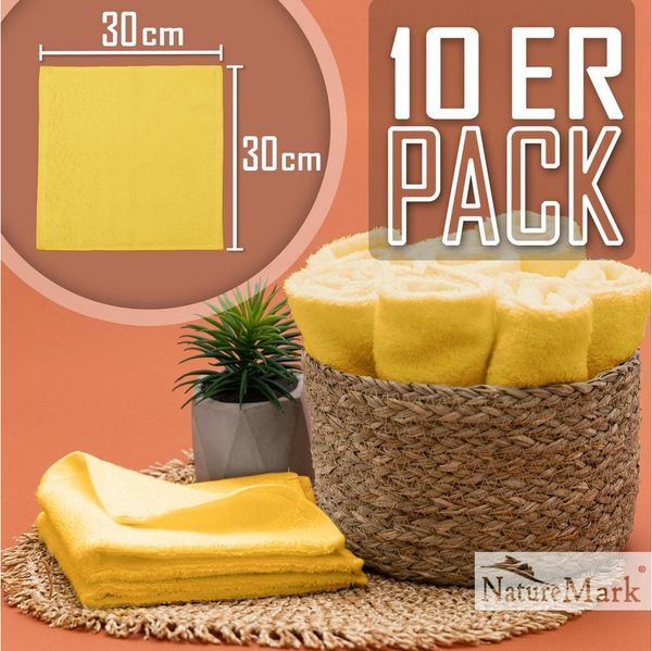 NatureMark 10er Pack Waschlappen | 100% Baumwolle | Frottier Seiflappen | Größe 30x30 cm | Frottee Seiftücher im 10er Pack Farbe: Gelb