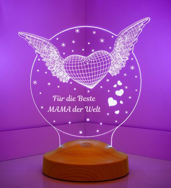 Geschenkelampe LED Nachttischlampe Fliegendes Herz 3D mehrfarbiges Nachtlicht Geschenke zum Muttertag, Leuchte 7 Farben fest integriert, Muttertagsgeschenke