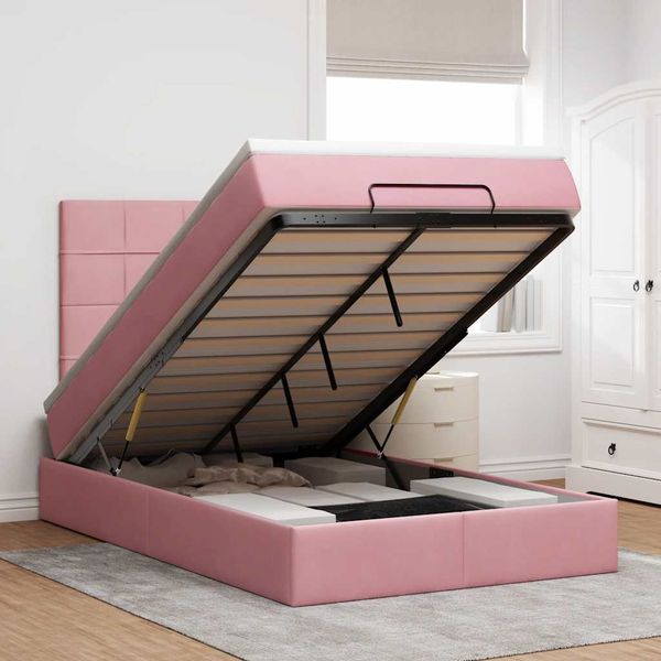 vidaXL Ottoman-Bett mit Matratzen & LEDs Rosa 120x190 cm Samt 3314311