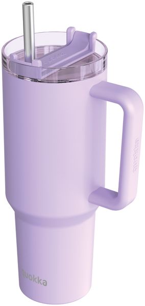 Isolierte Edelstahl-Trinkflasche mit Griff und Strohhalm, doppelwandig 1,2 L Lila