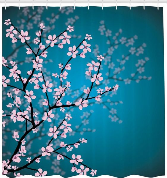 Abakuhaus Duschvorhang Moderner Digitaldruck mit 12 Haken auf Stoff Wasser Resistent Breite 175 cm, Höhe 180 cm, japanisch Sakura Bloom Muster