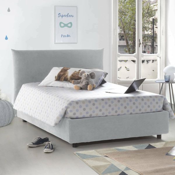 Talamo Italia - Doppelbett Creta, Bettkasten mit Stoffbezug, 100% Made in Italy, Öffnung vorne, inklusive Matratze 120x190 cm, Weiß
