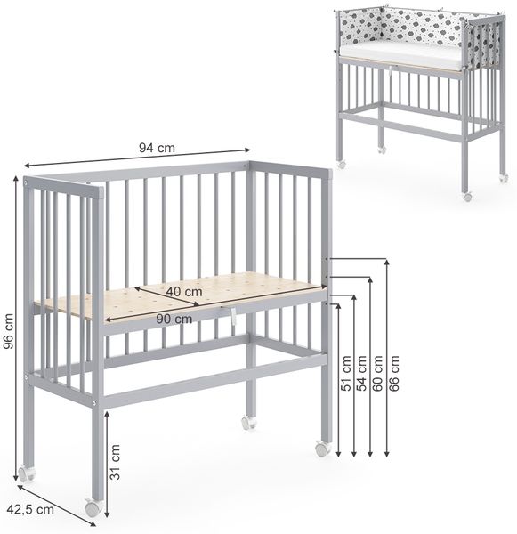 Beistellbett Sophie Grau 94 x 42.5 cm 1 Seitenschiene Vitalispa Bild 3