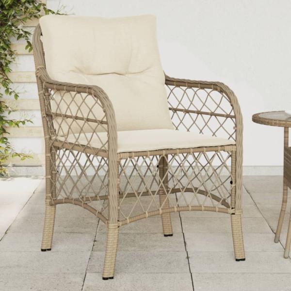 vidaXL Gartenstühle mit Kissen 2 Stk. Beige Poly Rattan 365156