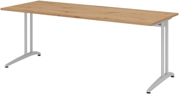 bümö Schreibtisch groß, Serie 200x80 cm, Tischplatte aus Holz in Asteiche, Gestell aus Metall in Silber - PC Tisch, großer Computertisch für's Büro, Office Bürotisch, BS-20-R
