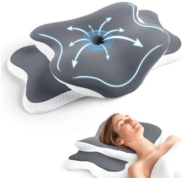 SURFOU Kopfkissen Seitenschläferkissen, Nackenstützkissen, Orthopädisches kissen, Füllung: Memory-Foam, Seitenschläfer, Rückenschläfer, Bauchschläfer, bequemes Kopfkissen, stützendes Nackenkissen, ergonomisches Seitenschläferkissen mit zwei Höhen, 6-Zo...