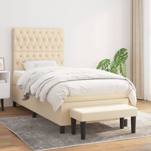 vidaXL Boxspringbett mit Matratze Creme 90x200 cm Stoff, Härtegrad: H2 [3136810]