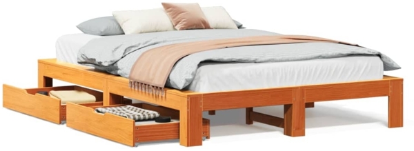 vidaXL Massivholzbett ohne Matratze Wachsbraun 140x200 cm Kiefernholz 3309001