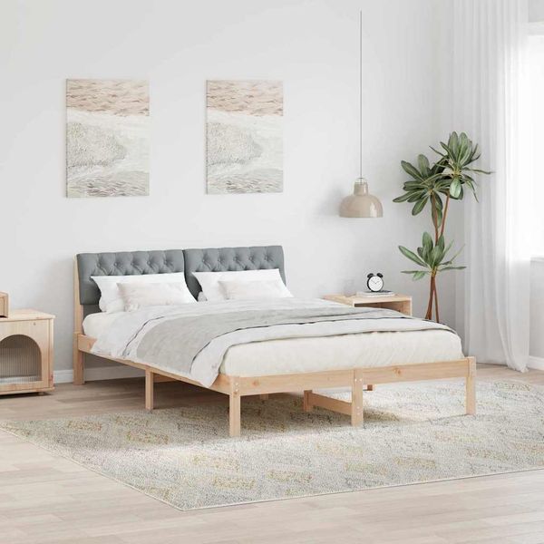 vidaXL Bettgestell Braun und hellgrau 135 x 190 cm Massivholz Kiefer 878619