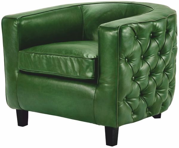 Casa Padrino Luxus Chesterfield Echtleder Sessel Grün / Schwarz - Leder Möbel