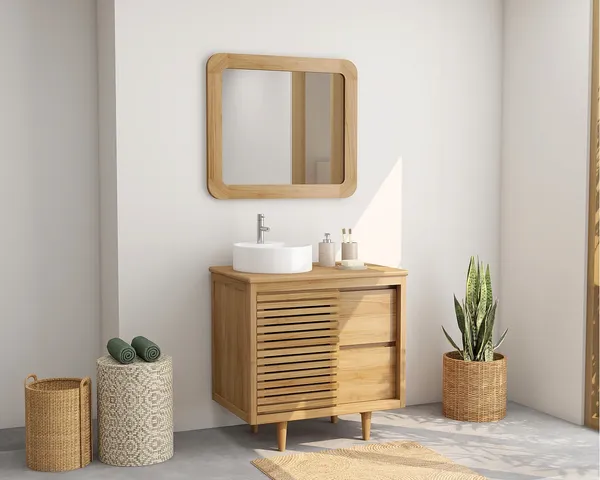 Vente-unique - TORAJA Waschbeckenmöbel Holz, Platte Beige - B 55 cm x H 80 cm x L 80 cm