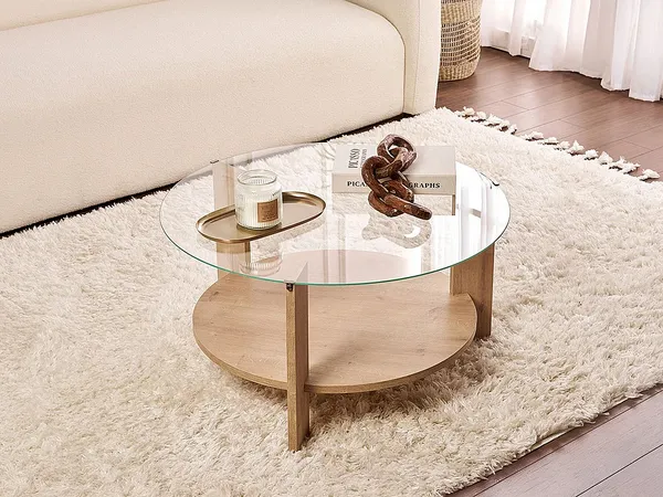 Vente-unique - SENIRA Couchtisch GlasHolz, Platte Beige - B 75 cm x H 40 cm x L 75 cm
