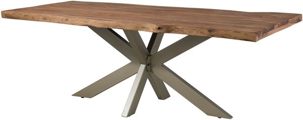 Baumtisch Sheesham 200x100x77 grau gebeizt / Kreuzgestell silber matt FREEFORM 5