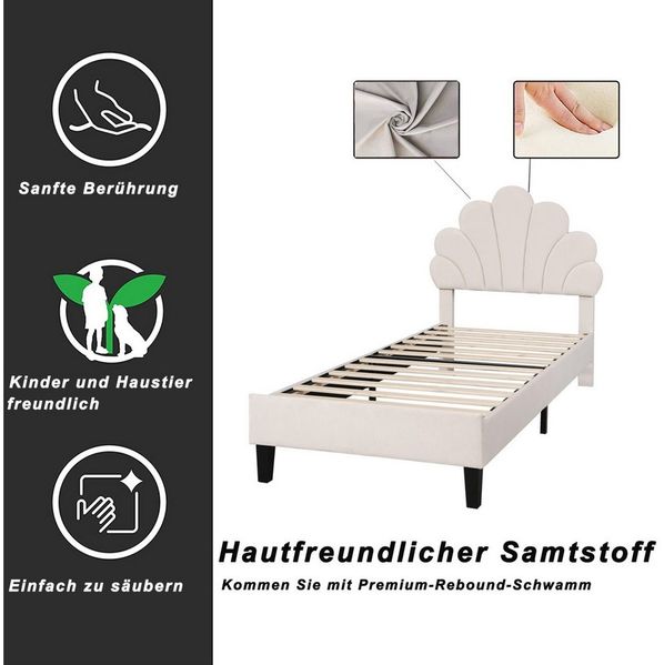 PXloue Polsterbett Einzelbett Kinderbett (Ideal für ein Märchenhaftes Kinderzimmer), Kopfteil in Blumenform,mit Lattenrost und Metallbeinen,90x200 cm Bild 4