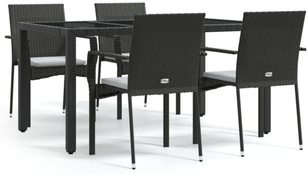 vidaXL 5-tlg. Garten-Essgruppe mit Kissen Schwarz Poly Rattan 3184977