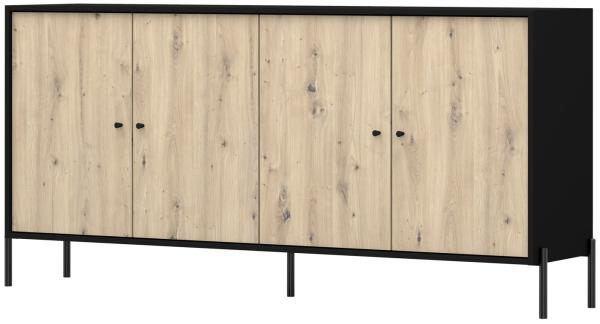 Selsey 'Raviero' Sideboard viertürig, schwarz/Artisan Eiche, ca. 98 x 200 x 40 cm