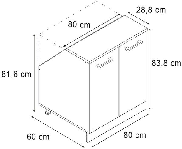 Küchenschrank für Dachschrägen R-Line Anthrazit-Gold 80 cm mit 2 Türen, Schrankkorpus 60 cm Tiefe Vicco Bild 2
