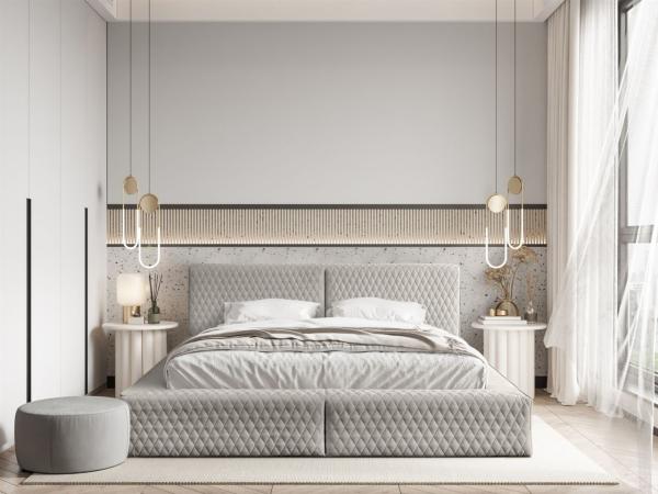 Polsterbett Doppelbett JORDAN 140x200cm Komplettset in Stoff Boston Creme