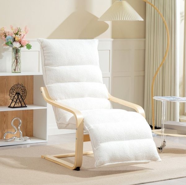 Relaxsessel 67x93-114x105 cm in Weiß mit verstellbarem Fußteil und Schwingfunktion