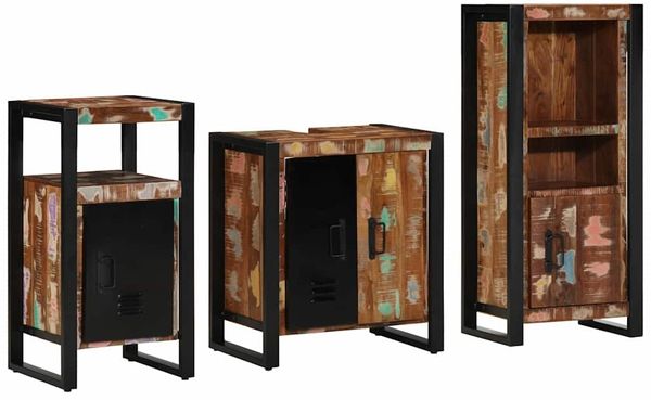 vidaXL Badezimmermöbel-Set mit Regal 3 pcs Massives upgecyceltes Holz 3305611