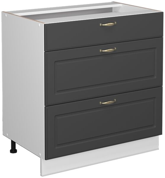 Küchenunterschrank Fame-Line Anthrazit-Gold 80 cm mit 3 Schubladen, ohne Arbeitsplatte Vicco