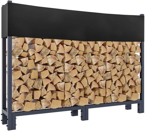 Kaminholzregal aussen mit Abdeckung REOB - für Feuerholz Brennholzregal aussen mit Plane Kaminholzständer draussen Kaminholzhalter outdoor Feuerholzregal aussen, 25x160x115cm