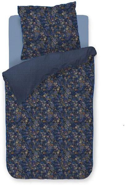 PIP Studio Perkal Bettwäsche 155x220 Tutti i Fiori Dark Blue Blümchen blau Wende