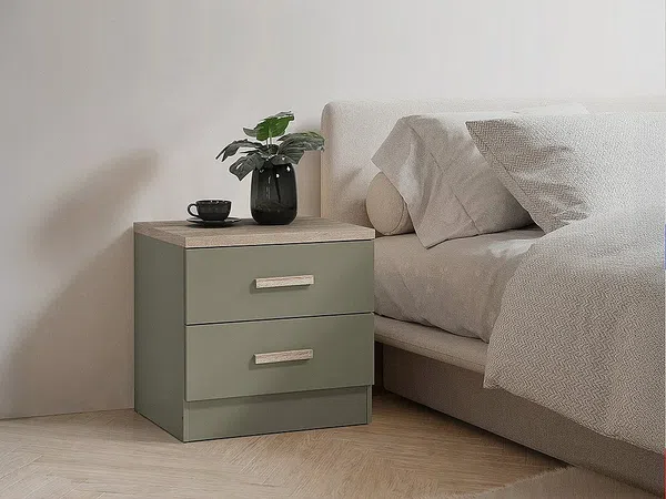 Vente-unique - SKAIDO Bedside table Holz, Platte GrünBeige - B 40 cm x H 50 cm x L 50 cm