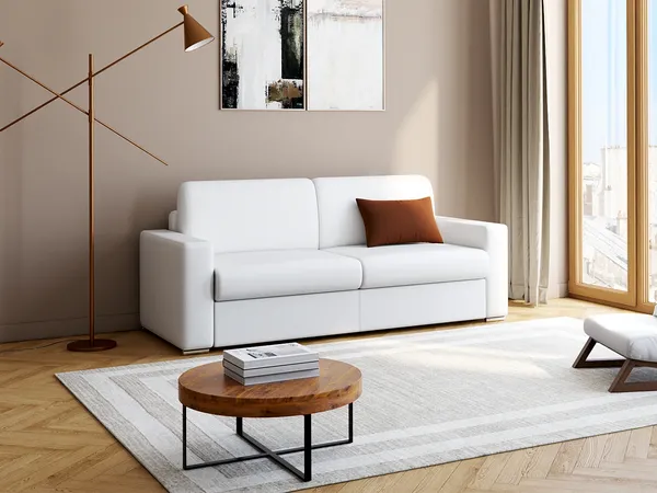Vente-unique - CALITO Sofa Kunstleder Weiß - B 223 cm94 cm x H 99 cm x L 216 cm