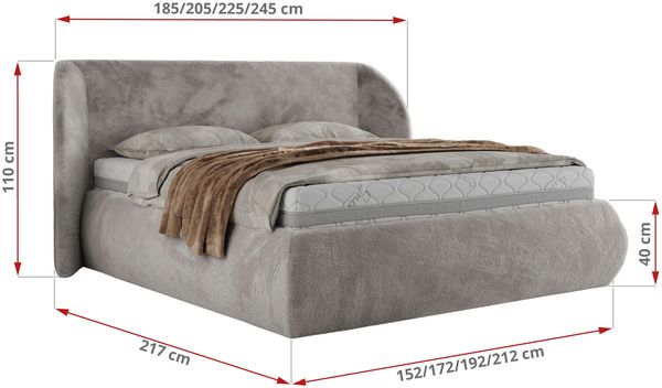 Polsterbett mit Lattenrost, Doppelbett Bettkasten, Bettgestell mit Gasdruckfeder Foam Matratze - CAELA CLASSIC - 200 x 200 cm - Hellgrau Plüsch - MIRO LUX Bild 4