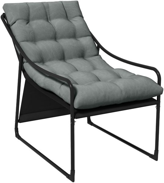 Outdoor Lounge, dicke Polsterung, rostfreier Stahlrahmen, 62B x 110T x 88H cm, Grau/Schwarz