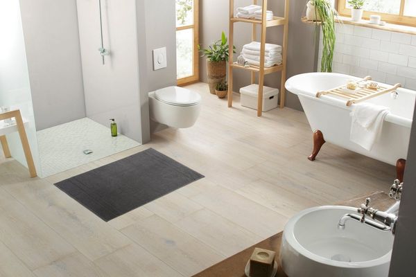 my home Badematte Inga, 2 tlg. Hotelmatten-Set, Höhe 4 mm, beidseitig nutzbar, fußbodenheizungsgeeignet, schnell trocknend, strapazierfähig, Baumwolle, rechteckig, feine Bordüre, einfarbig, 100% Baumwolle, 2-teiliges Badematten-Set