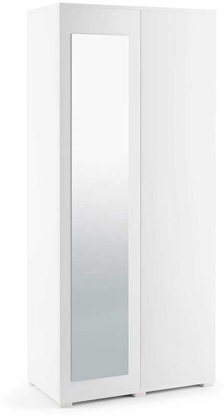 Kleiderschrank Modulo 90 cm 2-türig mit Spiegel, Mehrzweckschrank, Weiß, Push-to-Open-System, Modernes Design, 185 x 40 x 90 cm