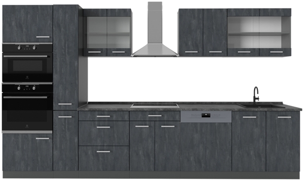 Küchenzeile R-Line Schwarz Beton/Anthrazit 350 cm , AP Anthrazit Vicco