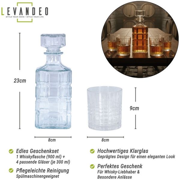 Levandeo® Whiskyglas, Whisky Karaffe Set 900ml 4 Whiskygläser 300ml Geschenkset Dekanter