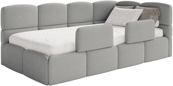 Selsey 'Cloudy' Kinderbett 120 cm, Bettkasten, 2x Rausfallschutz, Bouclé, rechts, Grau