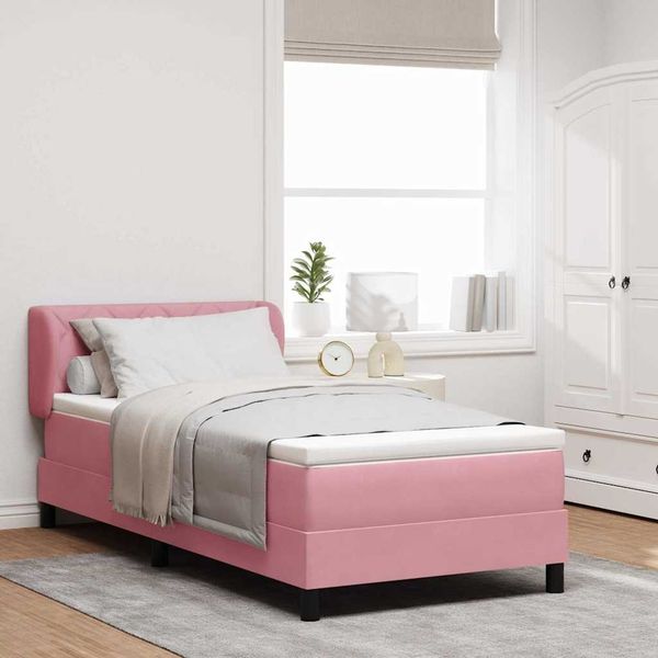 vidaXL Boxspringbett mit Kissen mit Kopfteil Rosa 100 x 200 cm Samt 3340435