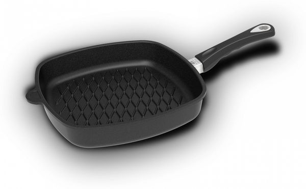 AMT I-E285BBQ Induktion Grillpfanne flach Aluminumguss 28 x 28 cm, Höhe 5 cm