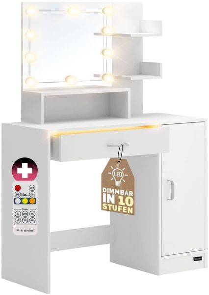 Casaria 'Jocelyn' Schminktisch mit LED, Holz weiß, 137 x 90 x 38 cm