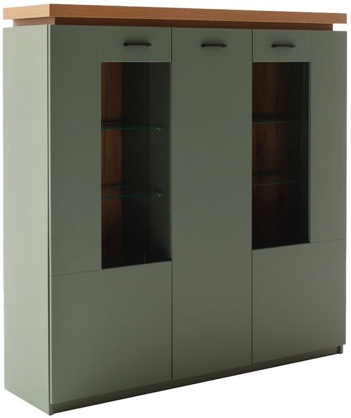 Highboard Marlena / Moniz, Holzwerkstoff, Grün, Holzfarben, 138 x 144 x 38 cm
