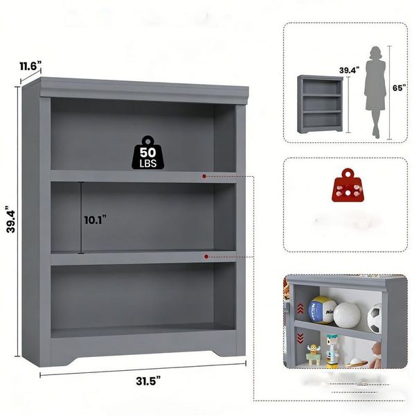 GarveeMore Bücherregal 100 Cm Hohes Bücherregal 3 Etagen Offenes Bücherregal