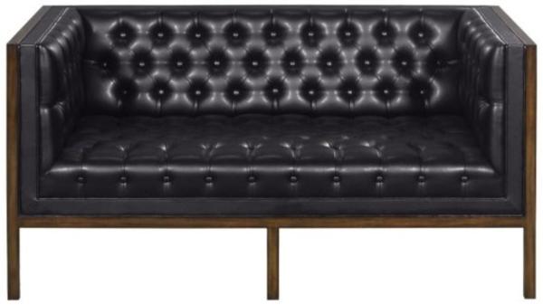 Casa Padrino Chesterfield Echtleder 2-Sitzer Sofa Schwarz / Braun 143 x 78 x H. 71 cm - Hotel Möbel