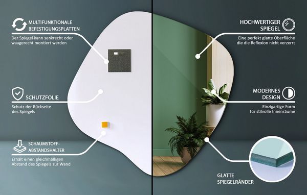Tulup Wandspiegel Asymmetrischer Spiegel Unregelmäßiger Spiegel Spiegel Unförmig